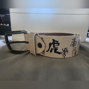Unisex Leather Belt White Chinese Dragon